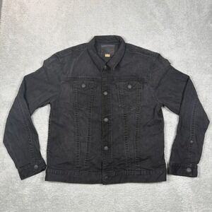 True Religion Mens Black Denim Trucker Jacket XXL Horseshoe Stitching Y2K Moto